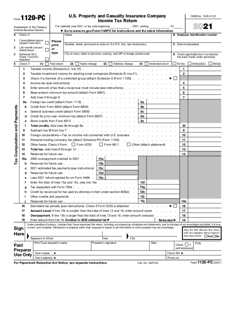 2021 Form IRS 1120 PC Fill Online Printable Fillable Blank PdfFiller