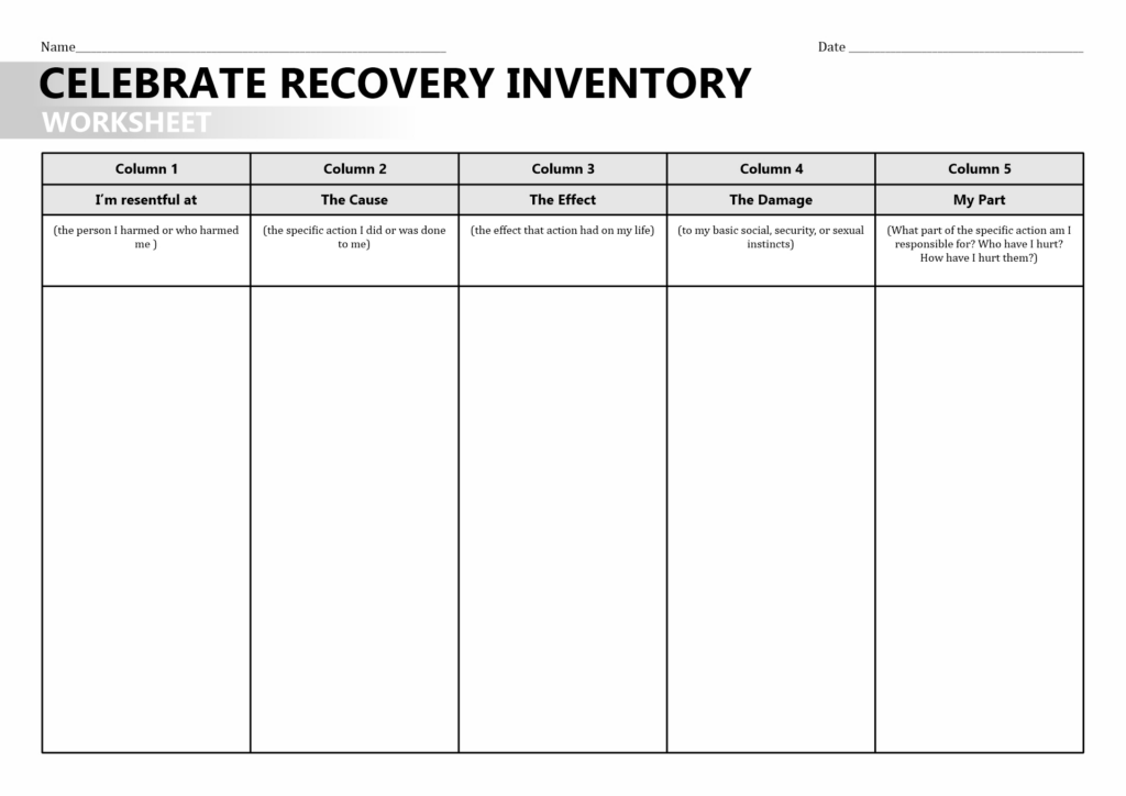 Celebrate Recovery Inventory Worksheet