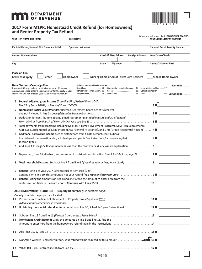 Fillable Online Form M1PR Homestead Credit Refund Fax Email Print