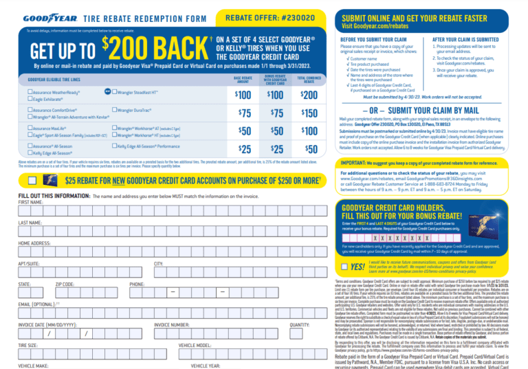 Goodyear Printable Rebate Form