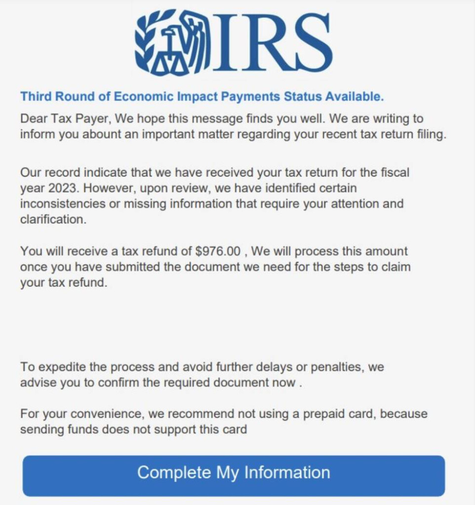  IRS Third Round Of Economic Impact Payment Status Email Scam