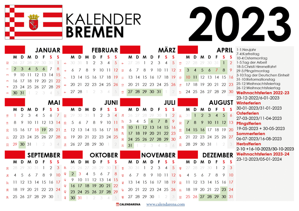 Kalender 2023 Bremen Mit Ferien Feiertage