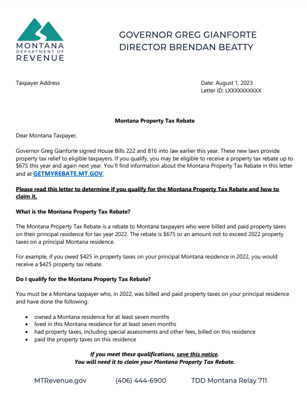 Montana Tax Rebate PrintableRebateForm