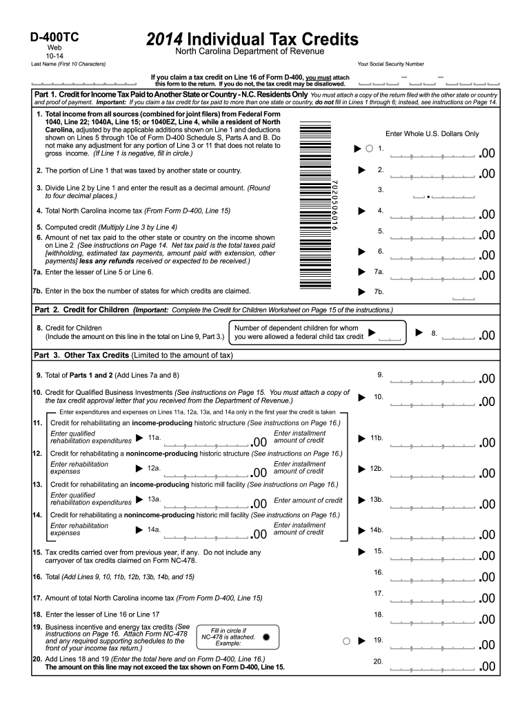 Nc D 400 Fillable Form Printable Forms Free Online