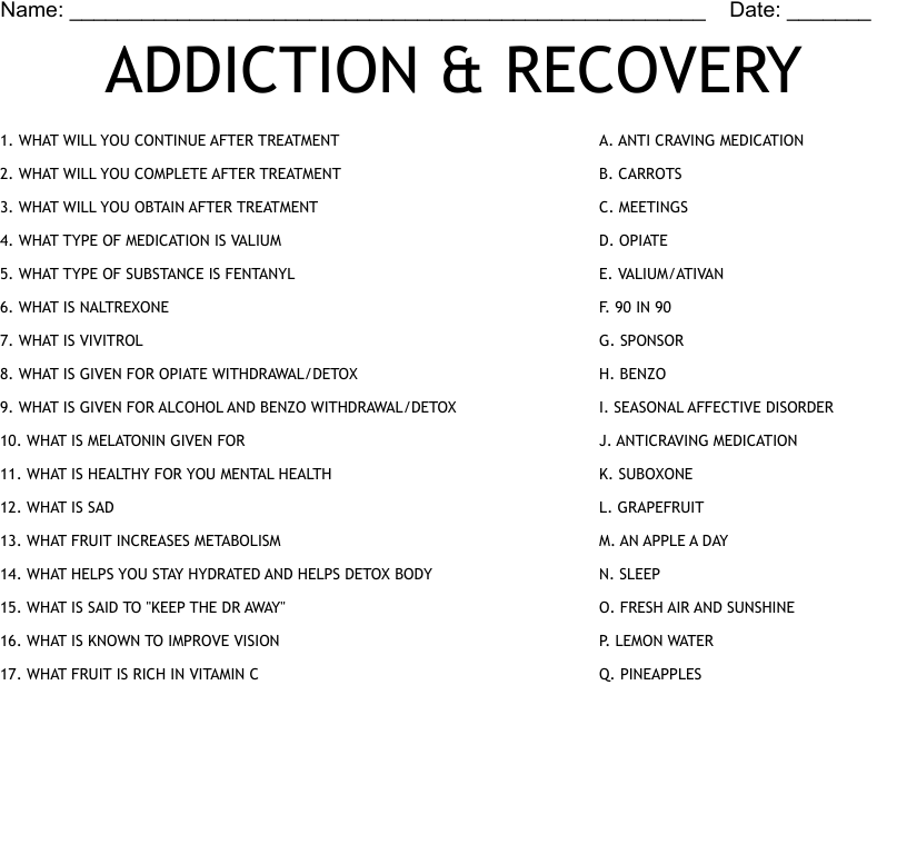 Printable Addiction Recovery Worksheets Customize And Print