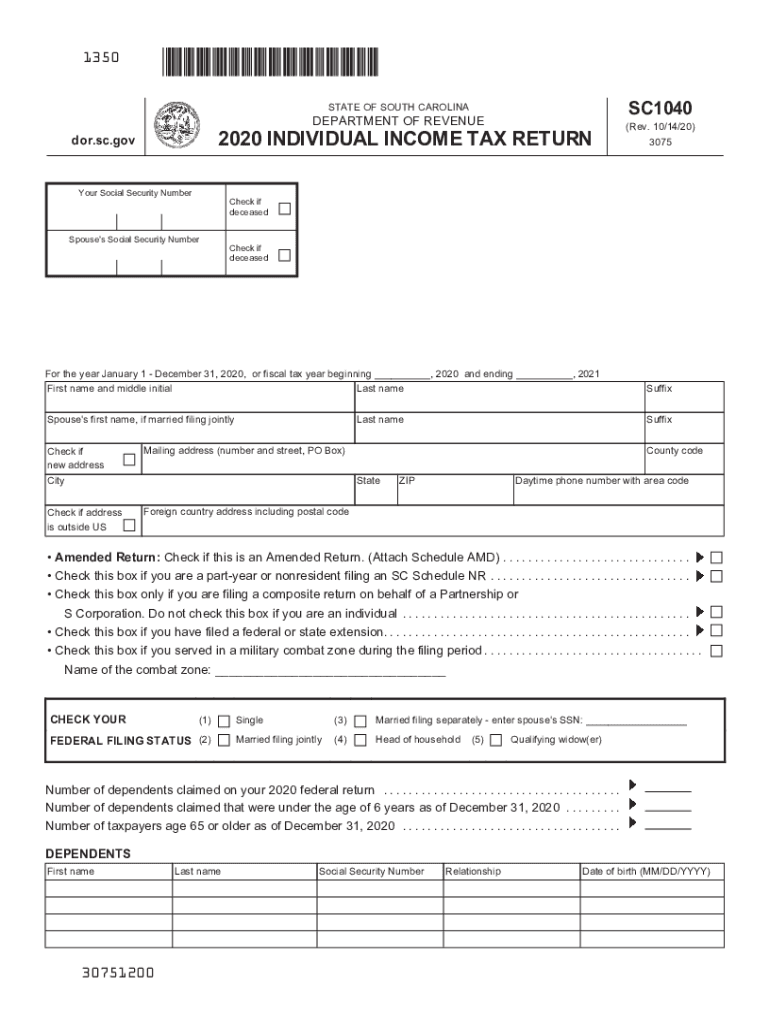 SC DoR SC1040 2020 2022 Fill And Sign Printable Template Online US 