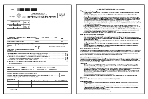 South Carolina Tax Forms 2021 Printable State SC 1040 Form And SC 