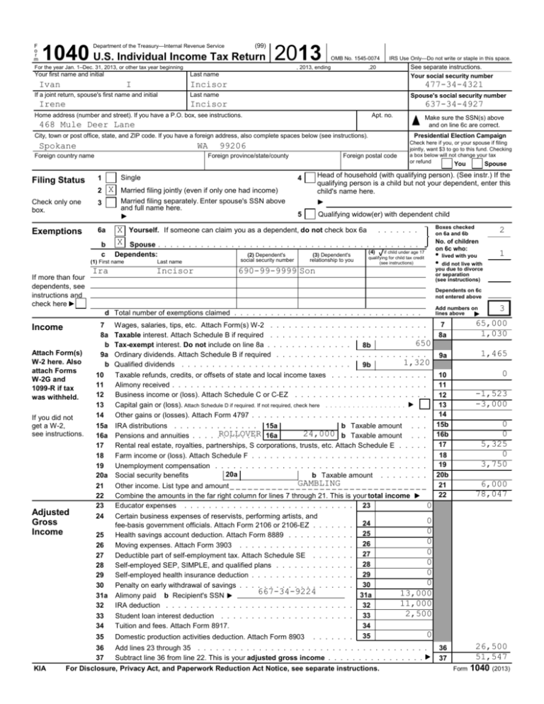 U S Individual Income Tax Return